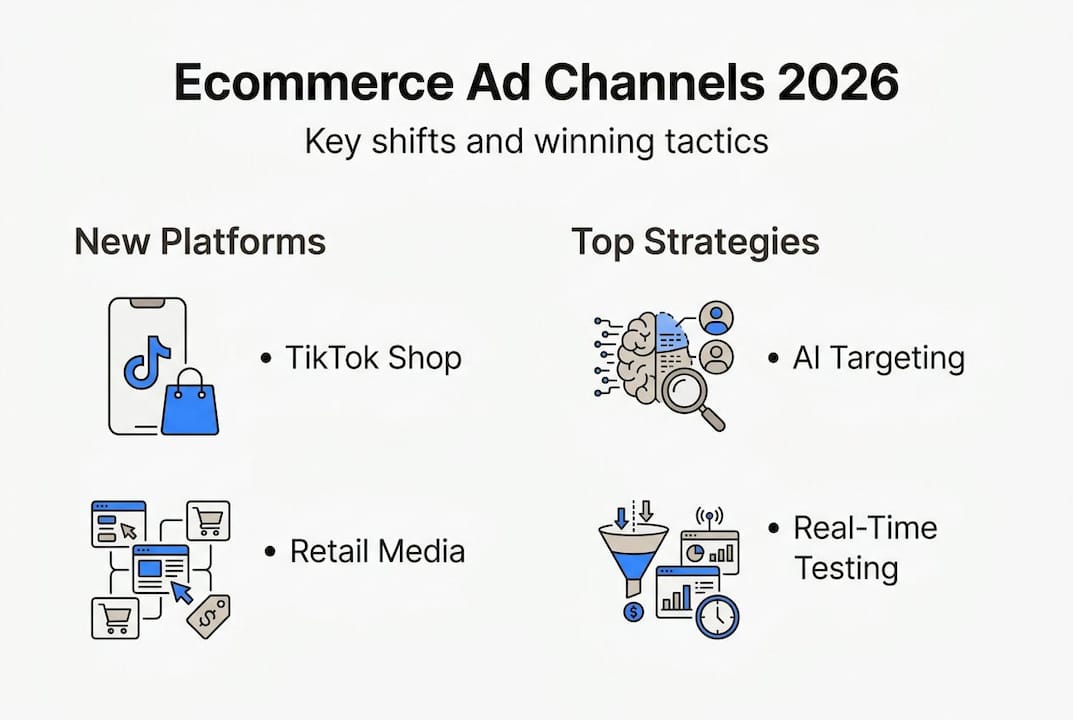 Infographic showing ecommerce ad channels and strategies