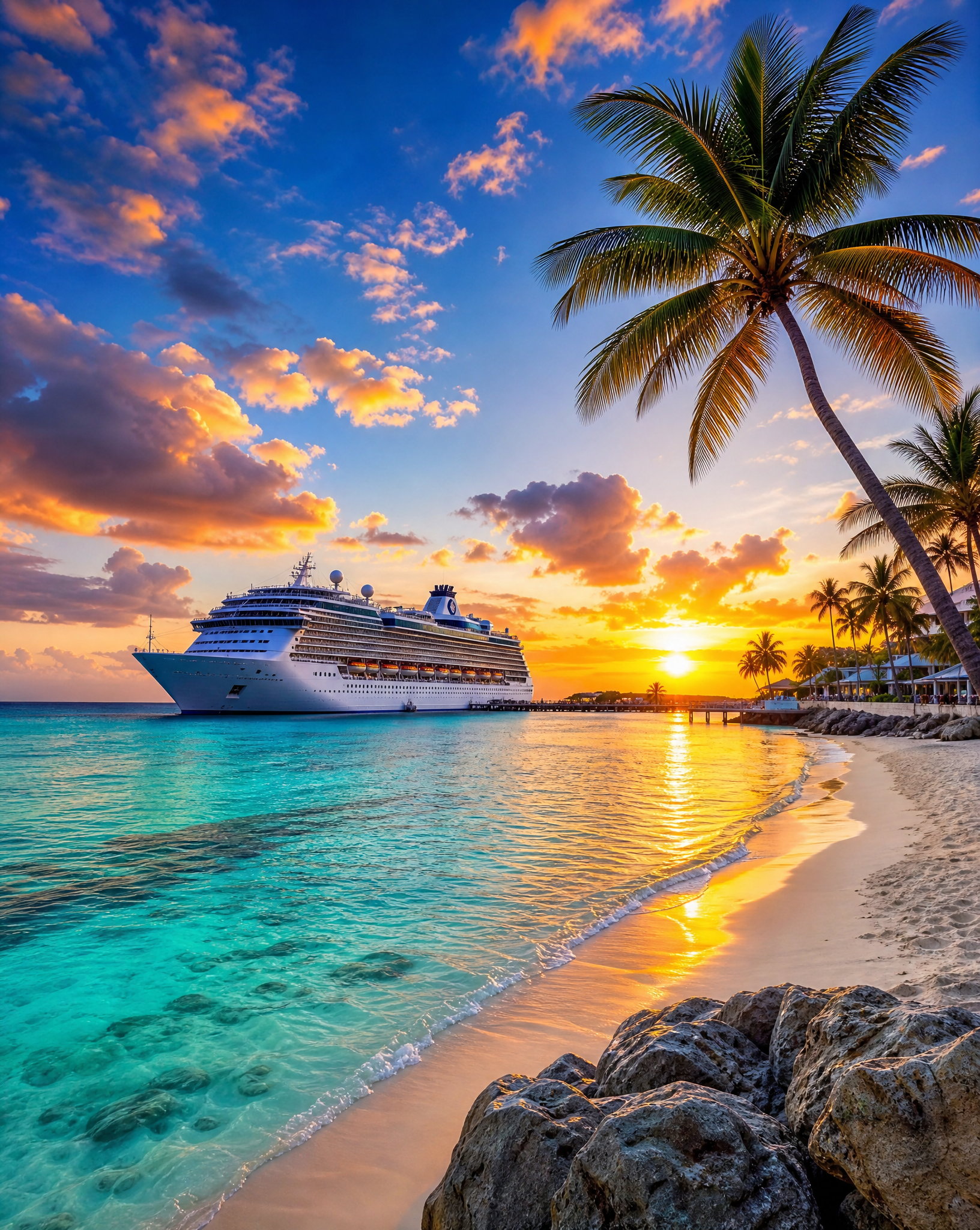Caribbean ports at golden hour